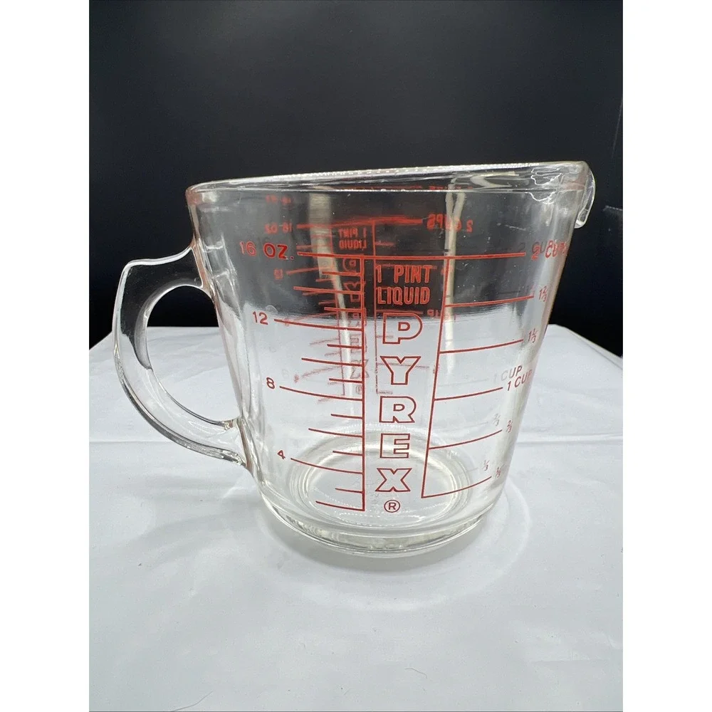 Vintage 1950s Pyrex 516 Glass Measuring Cup 2 Cup Closed D-Handle USA Logo